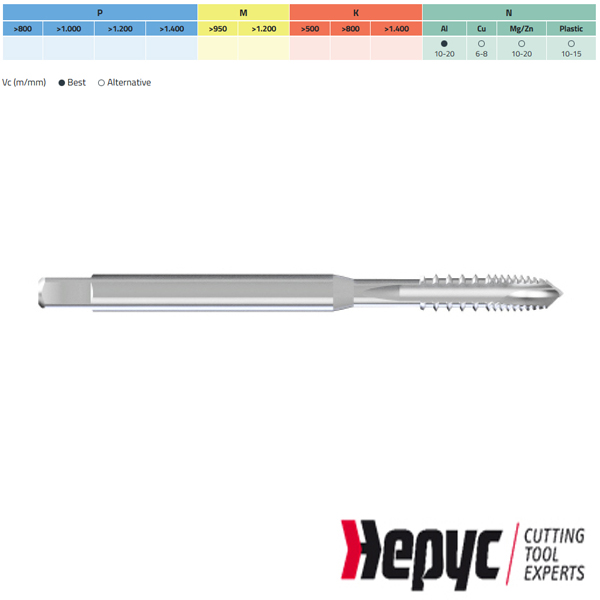 Hepyc machinetap HSSE  tbv alum. M3x50 6H versterkt